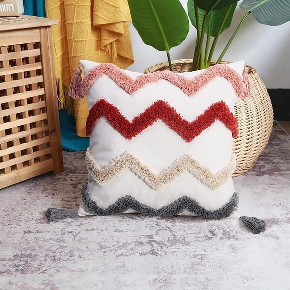 Colorful Chevron Boho Decorative Tufted Throw Pillow Cover Living Room/Bedroom - Picture 3 of 7